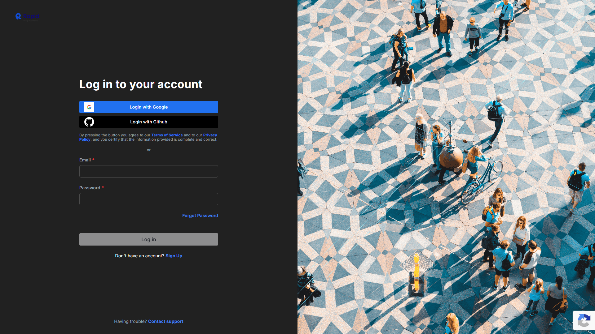 RapidAPI login screen