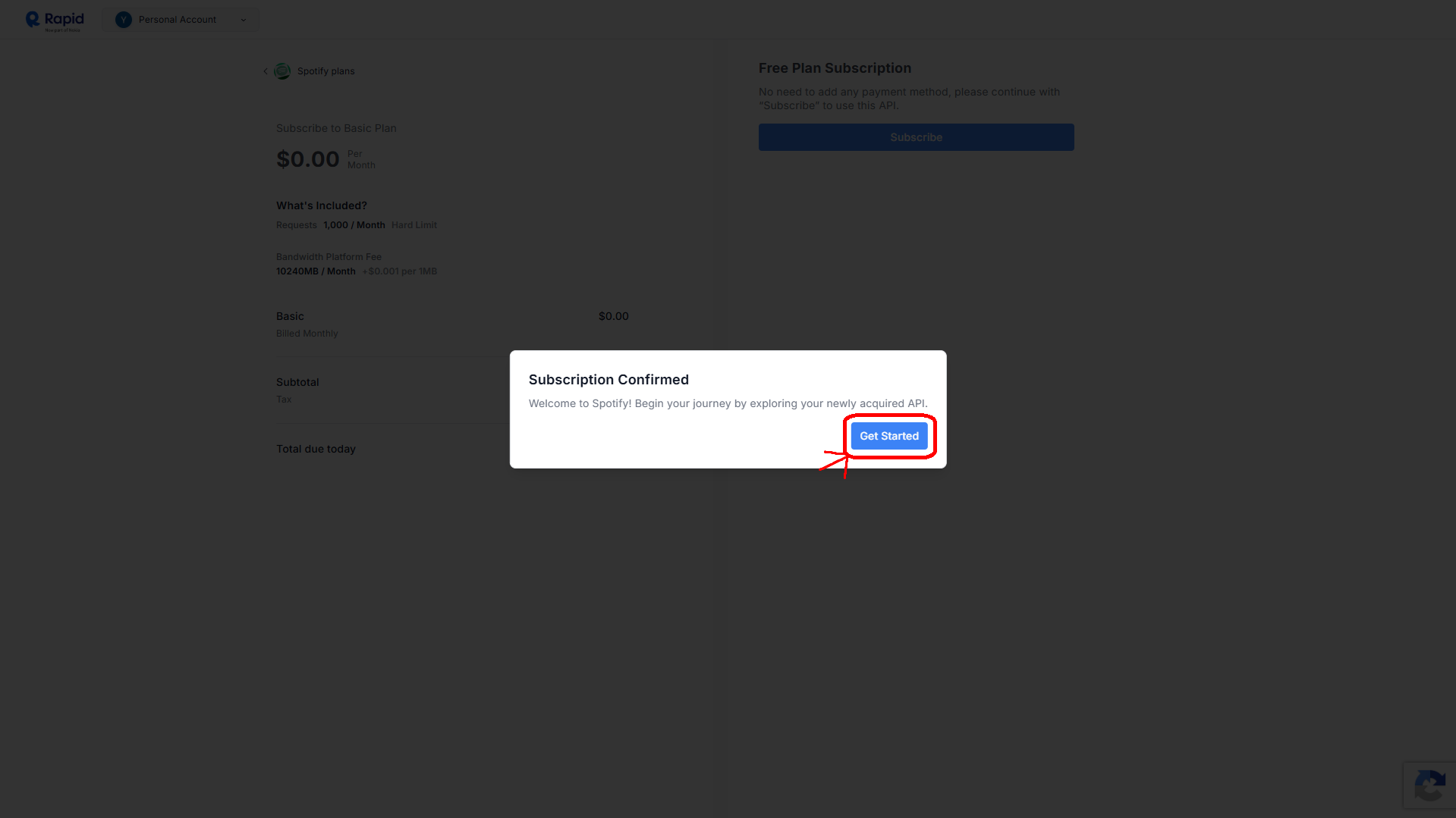 Subscription confirmation box